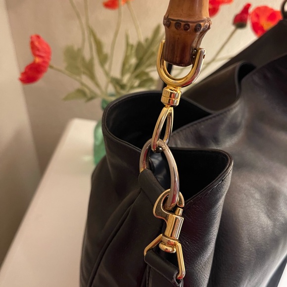 💯 Authentic Gucci Leather Hobo Bag With Strap, Black - Picture 4 of 10